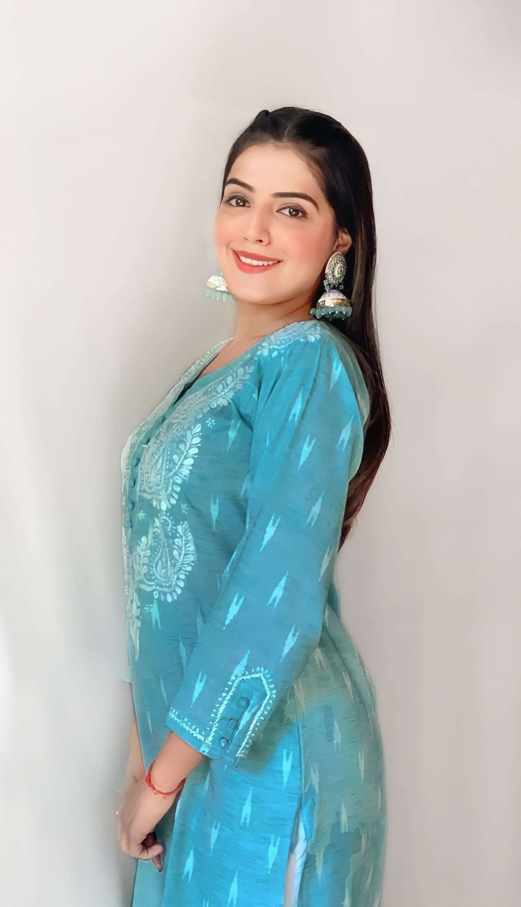 Aqua Blue Cotton Chikankari Kurti