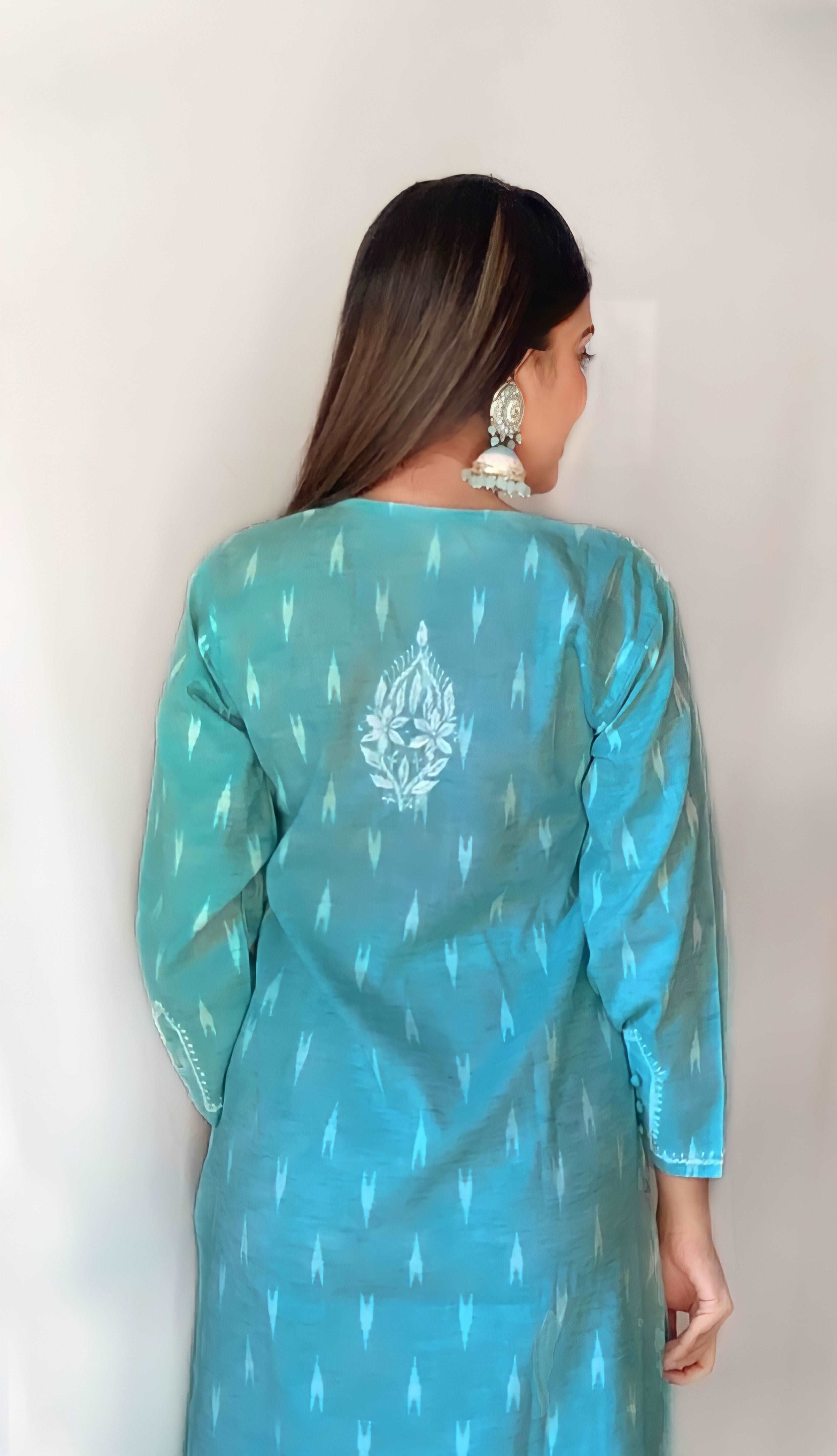 Aqua Blue Cotton Chikankari Kurti