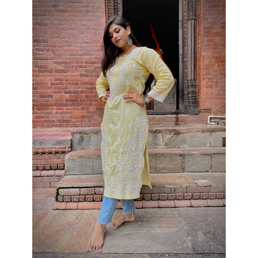 Yellow Cotton Chikankari Kurta