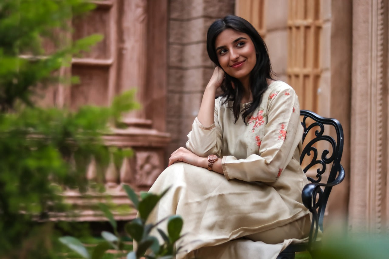 Light Grey Embroidered Silk Suit Set The Vasiliki