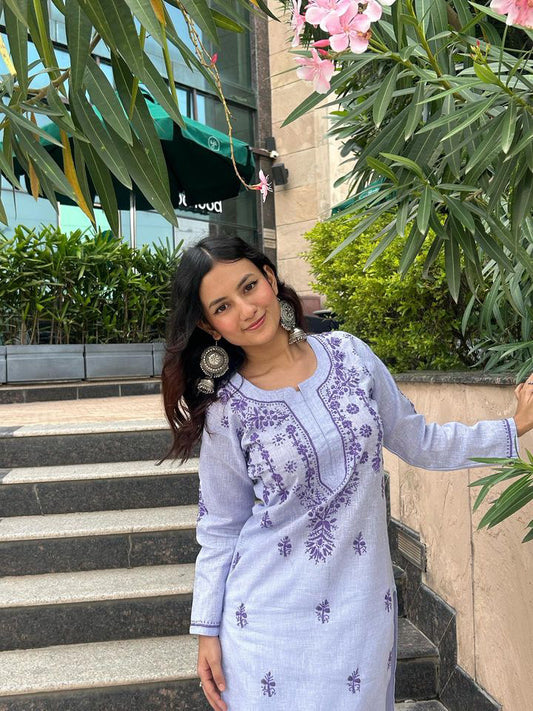 Purple Chikankari Cotton Kurta