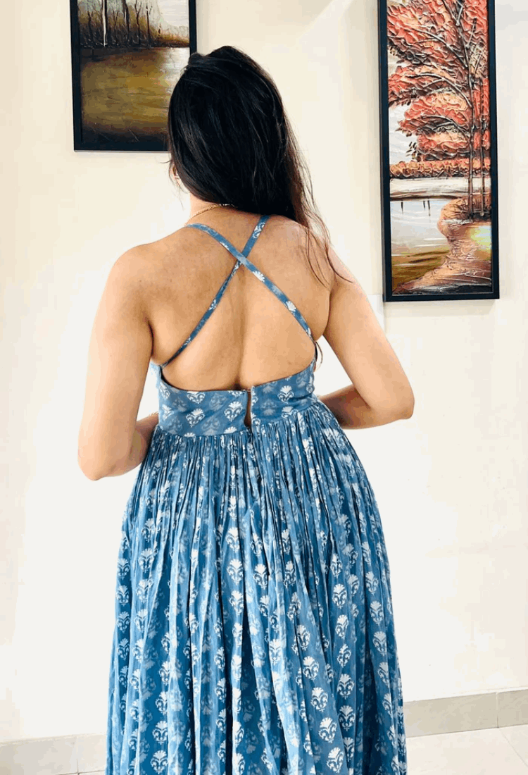 Criss Cross Backless Blue Dress