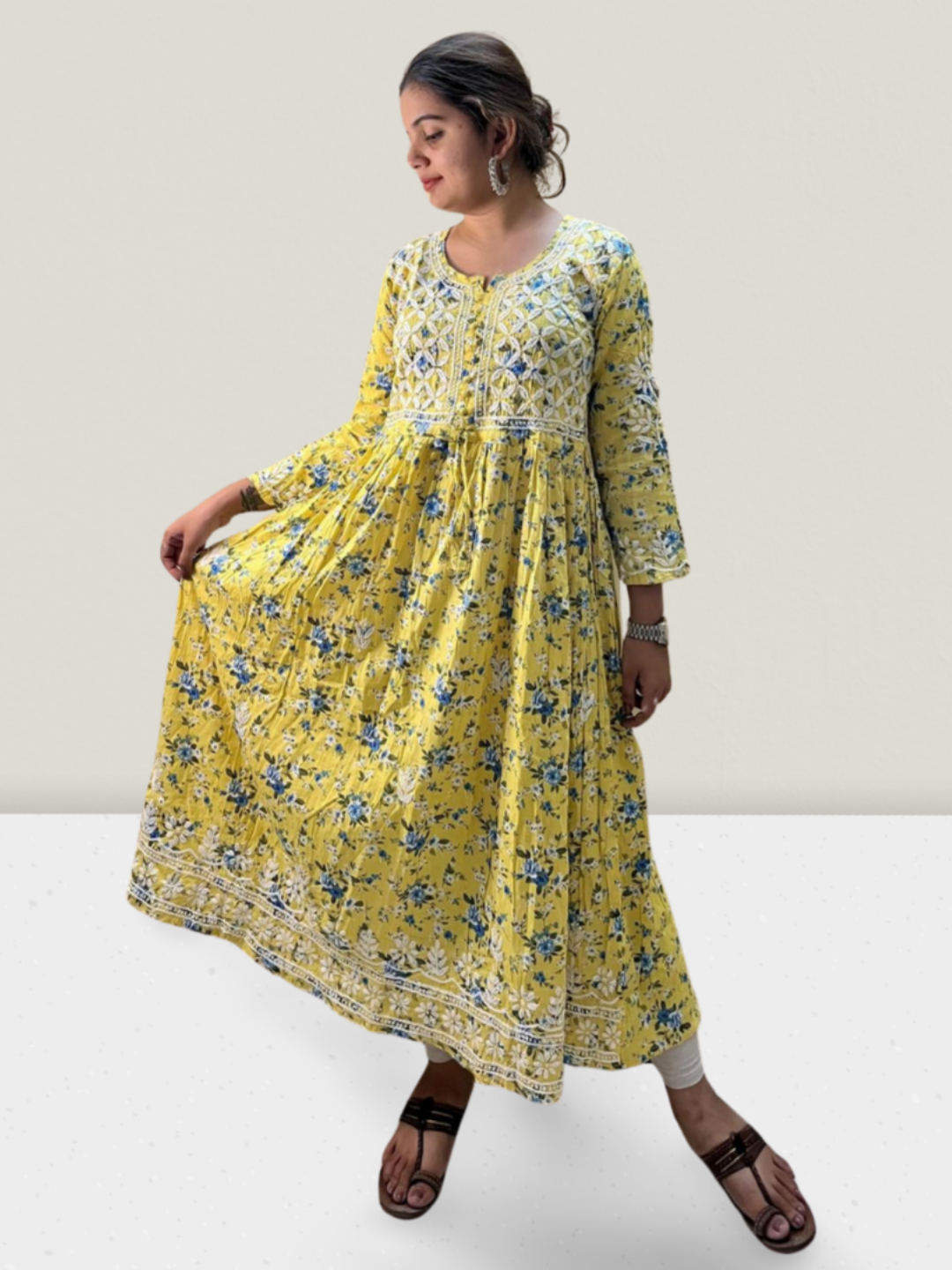 Yellow Mulmul Cotton Long Gown