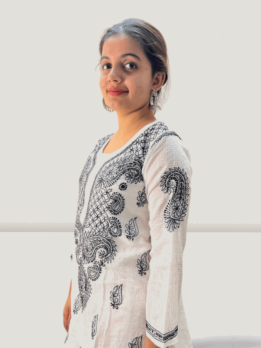 Black Flower Kota Cotton Chikankari Kurti