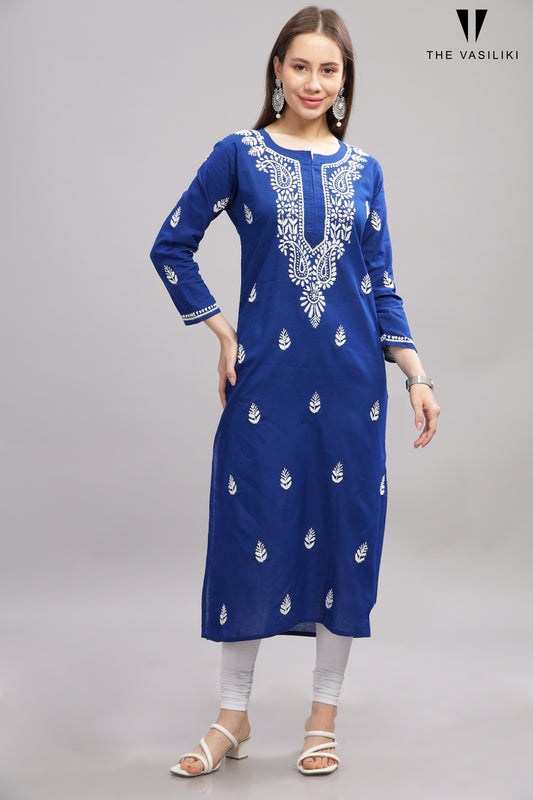 Royal Blue COTTON CHIKANKARI KURTA