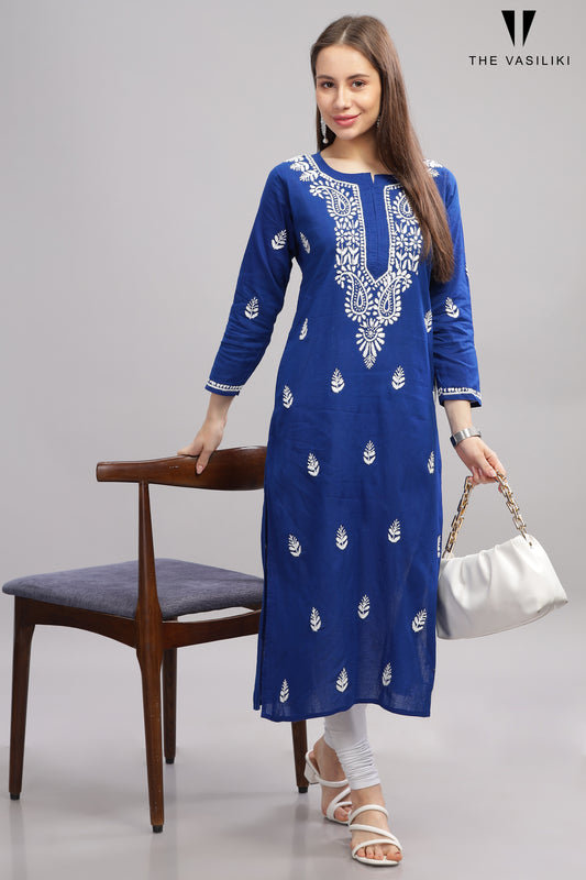 Royal Blue COTTON CHIKANKARI KURTA