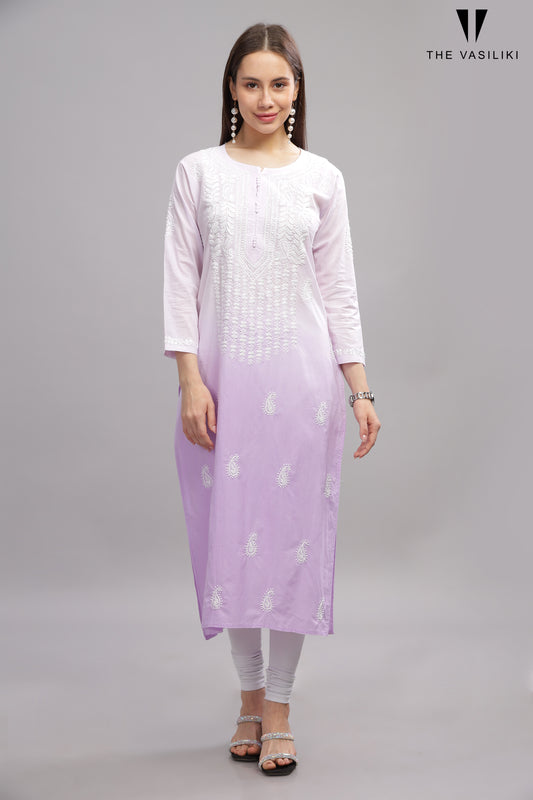 Purple Mulmul Cotton Chikankari Kurta