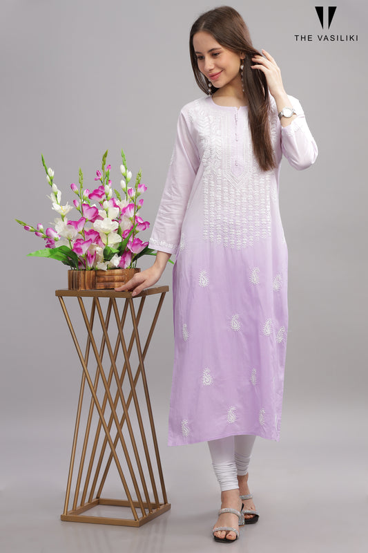 Purple Mulmul Cotton Chikankari Kurta