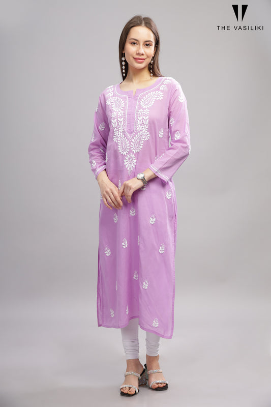 Purple COTTON CHIKANKARI KURTA