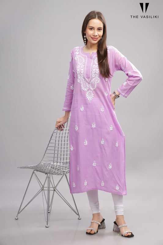 Purple COTTON CHIKANKARI KURTA