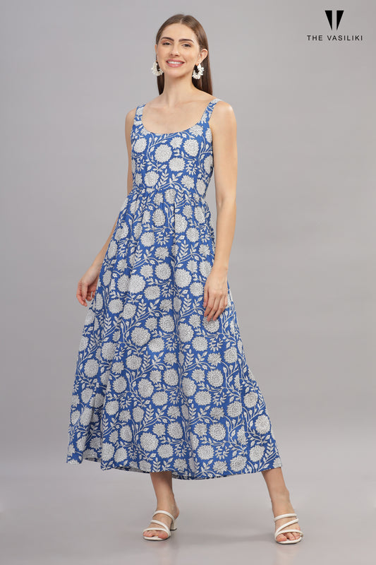 Printed Blue Flair Dress