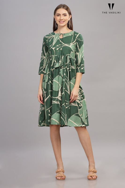 Printed Green Flair Dress