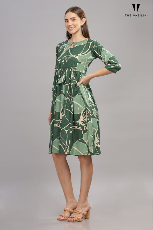 Printed Green Flair Dress