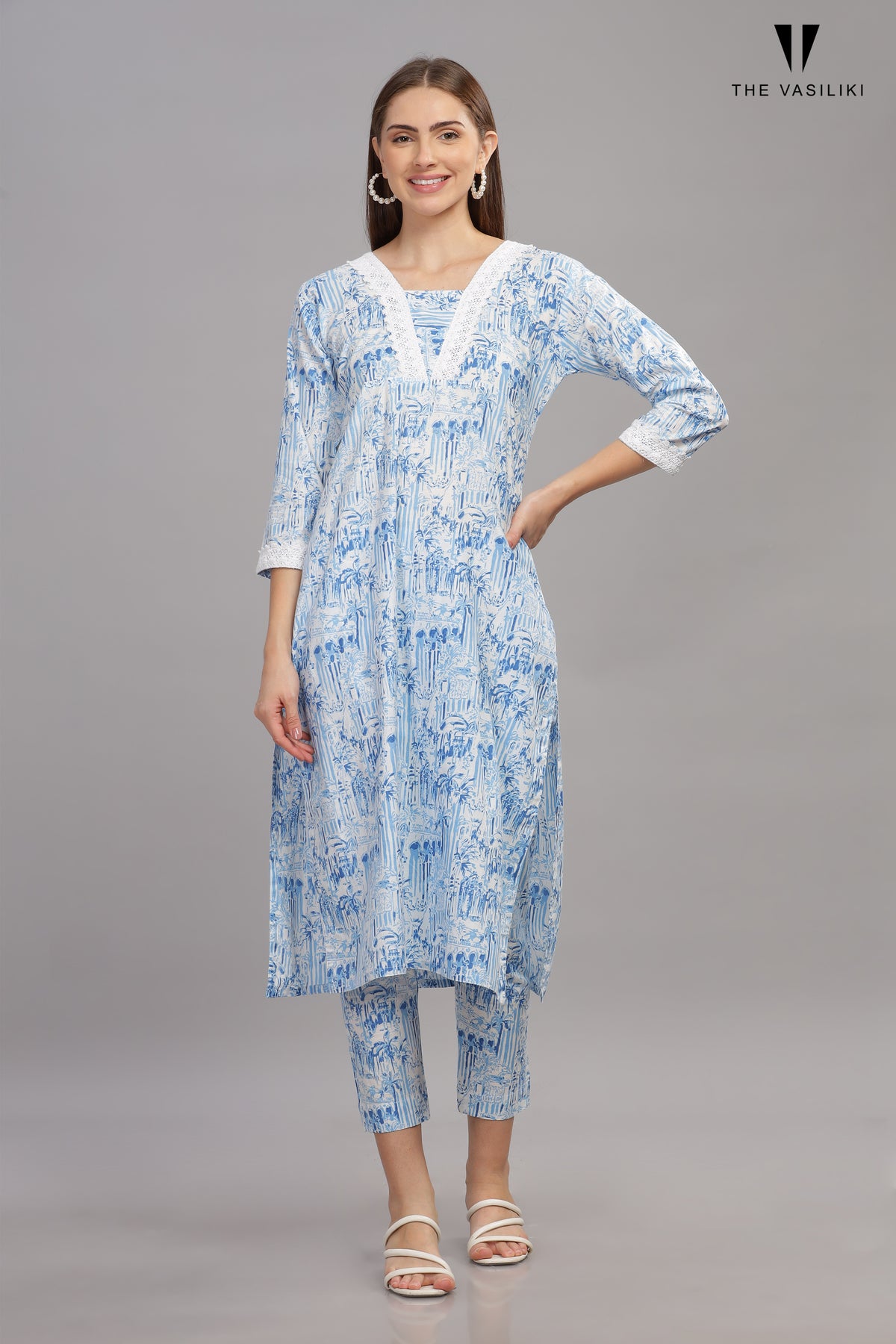 Printed Blue Kurta Set