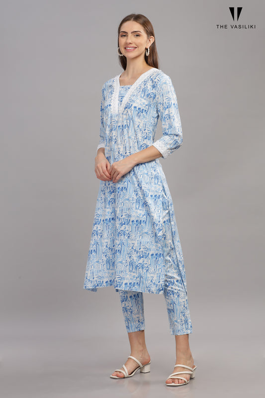 Printed Blue Kurta Set