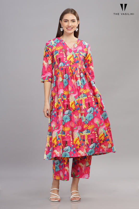 Printed Pink Kurta Set