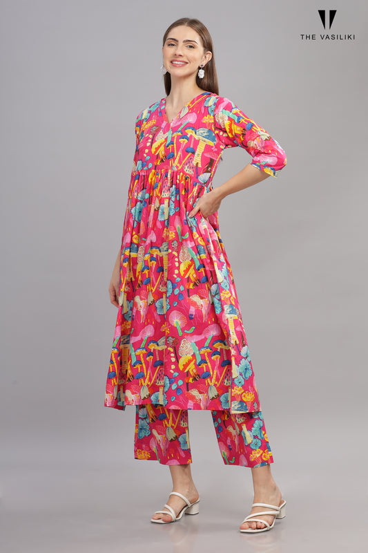 Printed Pink Kurta Set