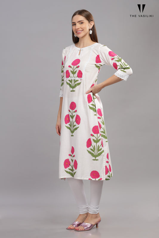 Printed White Kurta