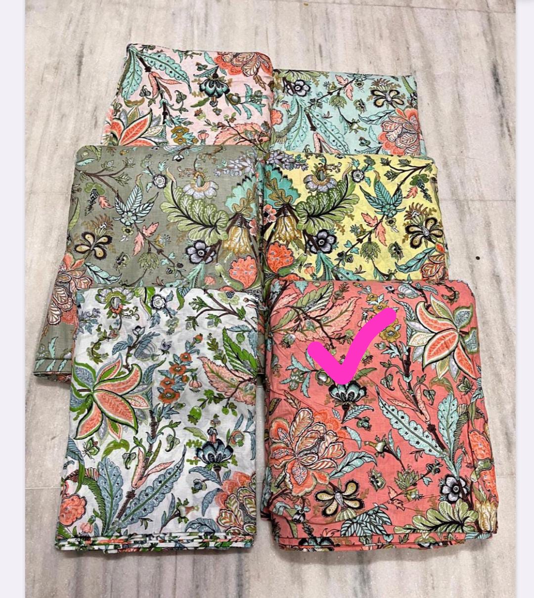 Sanganeri Printed Peach Cotton Fabric