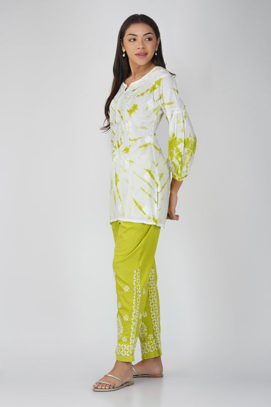 Green Tie - Dye Cotton Embroidered Co-ord Set