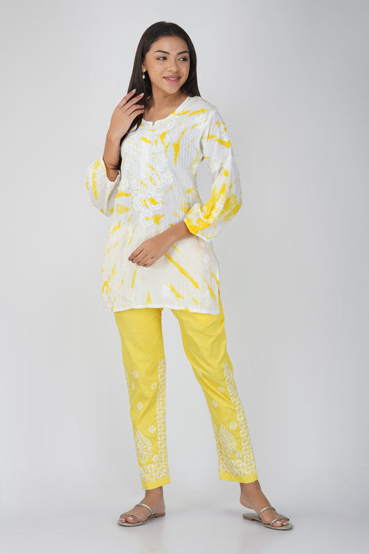 Yellow Tie - Dye Cotton Embroidered Co-ord Set