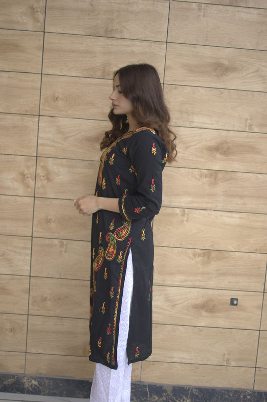 Black Cotton Chikankari Kurti