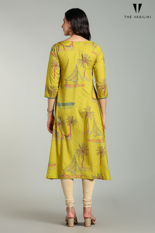 Printed Tropical Yellow Kurta