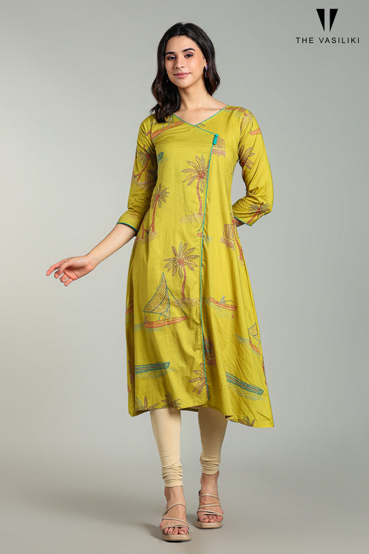 Printed Tropical Yellow Kurta