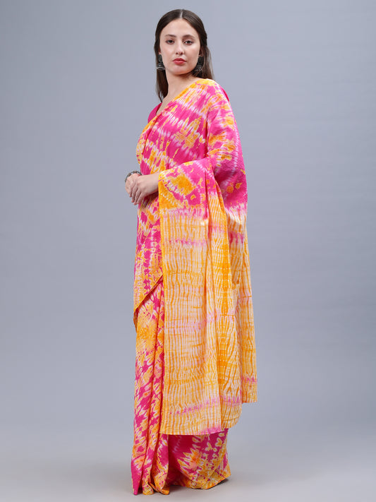 Pink Printed Malmal Cotton Saree