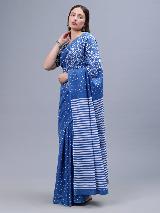 Powder Blue Printed Malmal Cotton Saree