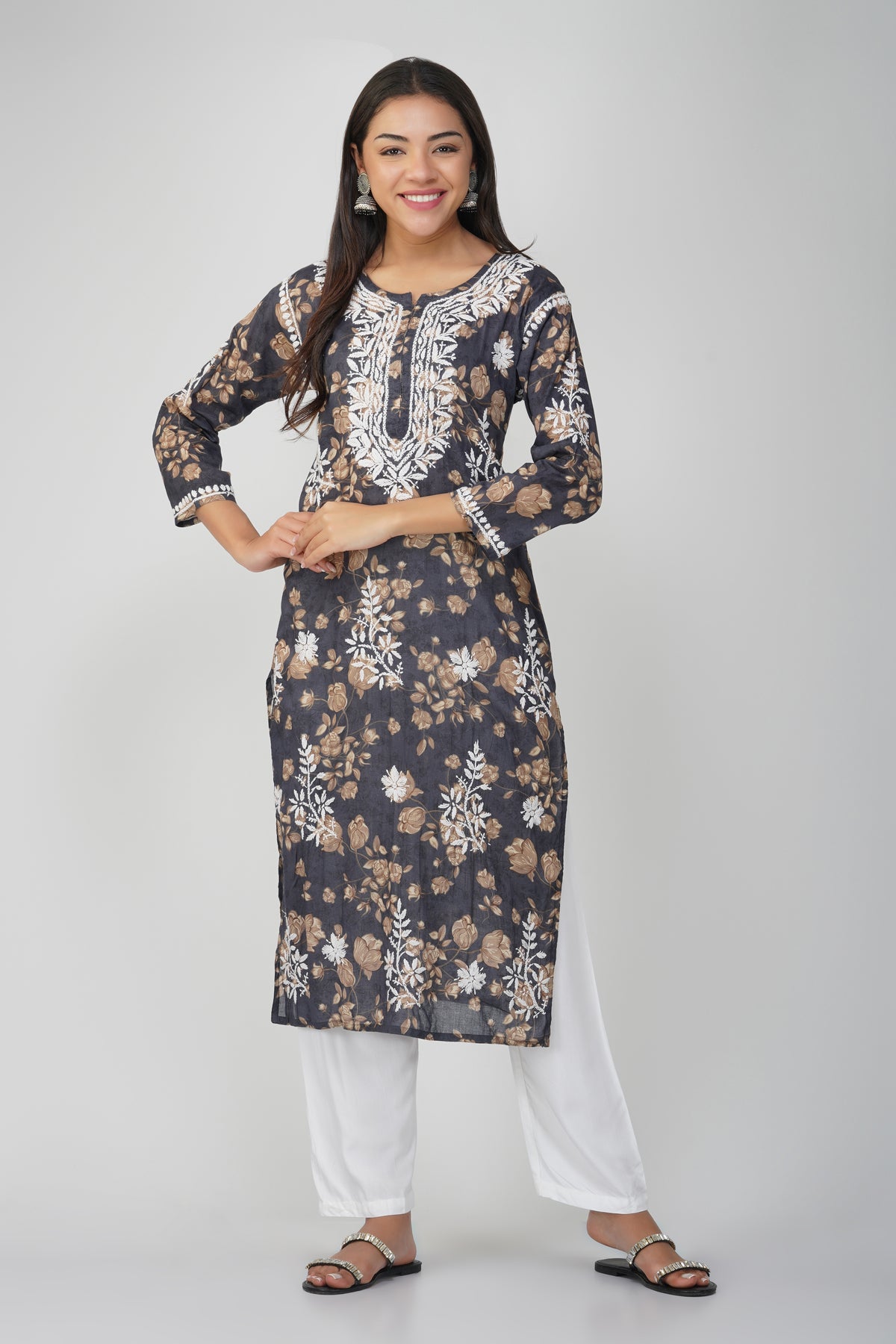 Blue Mulmul Cotton Chikankari Kurta