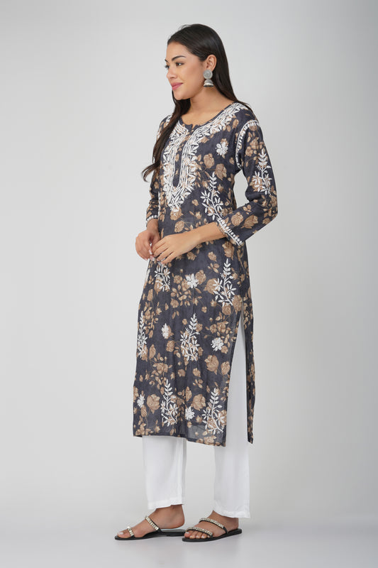 Blue Mulmul Cotton Chikankari Kurta