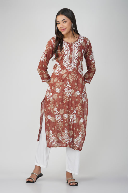 Maroon Mulmul Cotton Chikankari Kurta