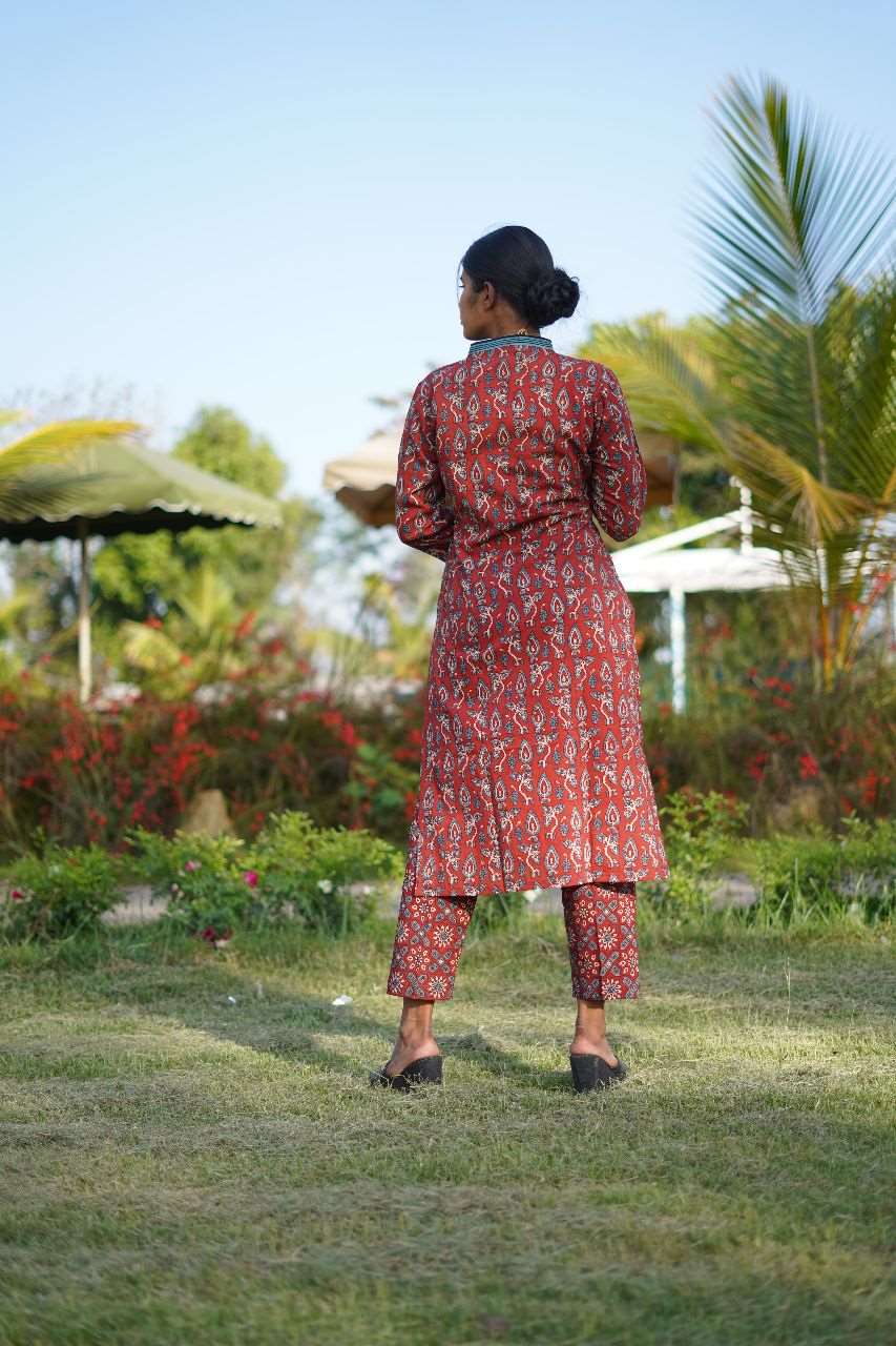 cotton Ajrakh Hand Block Print Handloom Red-Kurti