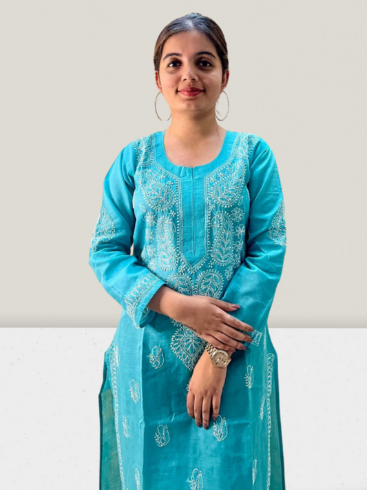 Blue Cotton Chikankari Kurti