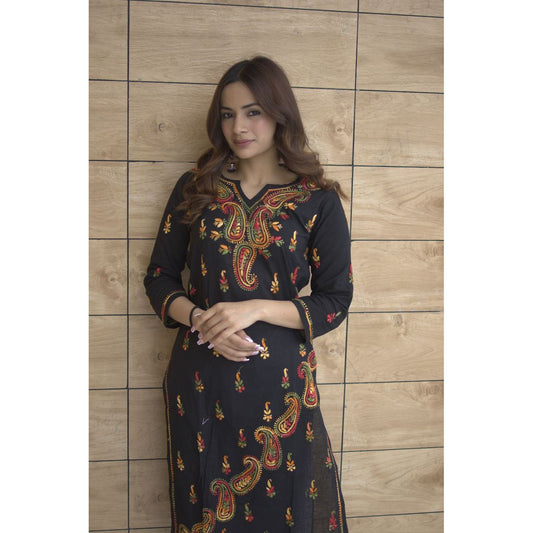 Black Cotton Chikankari Kurti