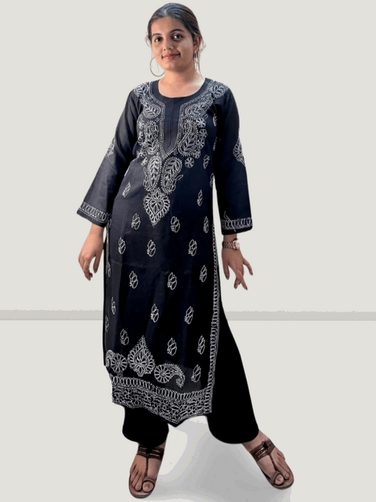 Black Cotton Chikankari Kurti