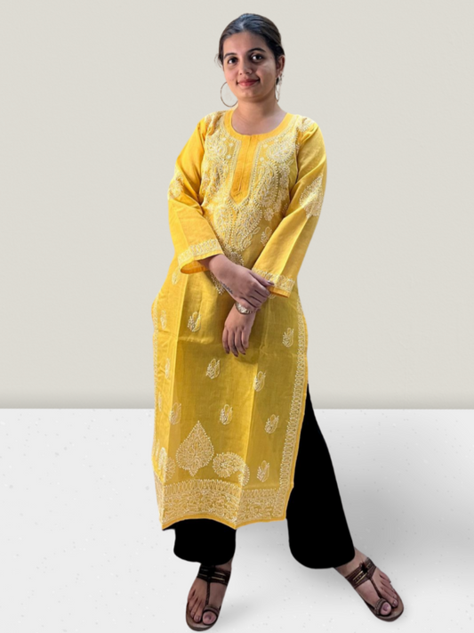 Yellow Cotton Chikankari Kurti