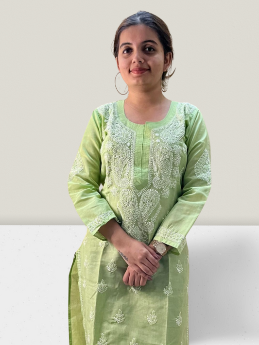 Green Cotton Chikankari Kurti