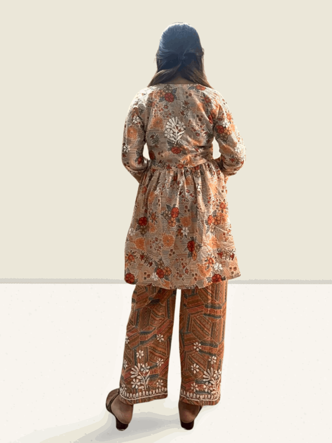 Brown Cotton Embroidered Co - Ord Set