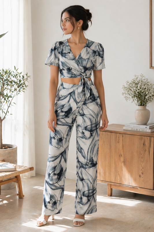 Printed White Black Co-ord Set