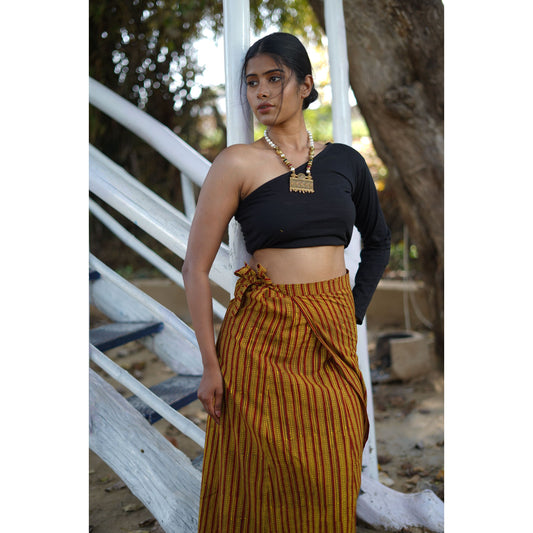 RED AND YELLOW COTTON HIGH WAIST SKIRT WITH BAGH HAND BLOCK PATTERN