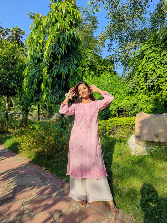 Pink Chikankari Cotton Kurta