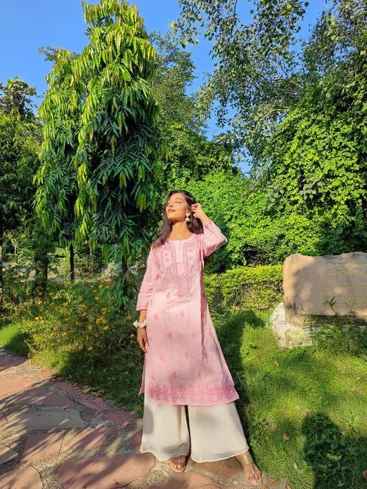 Pink Chikankari Cotton Kurta