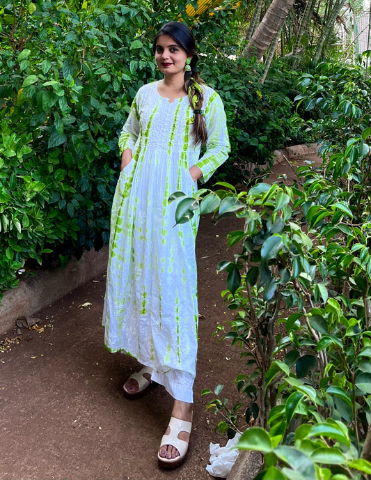 Green Tie-Dye Chikankari Kurti