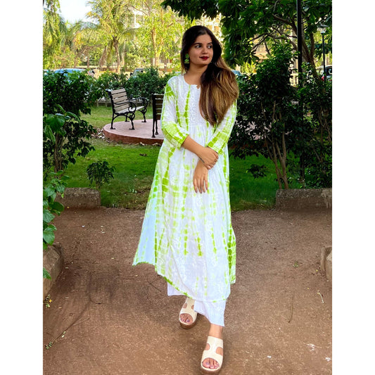 Green Tie-Dye Chikankari Kurti