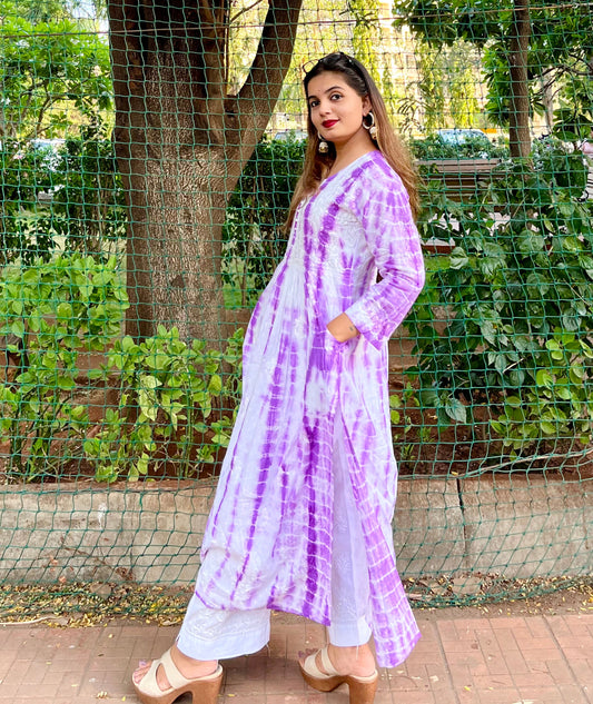 Purple Tie Dye Chikankari Kurti