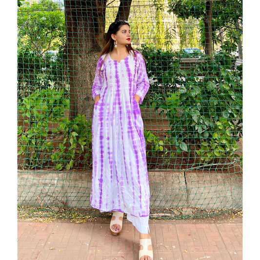 Purple Tie Dye Chikankari Kurti