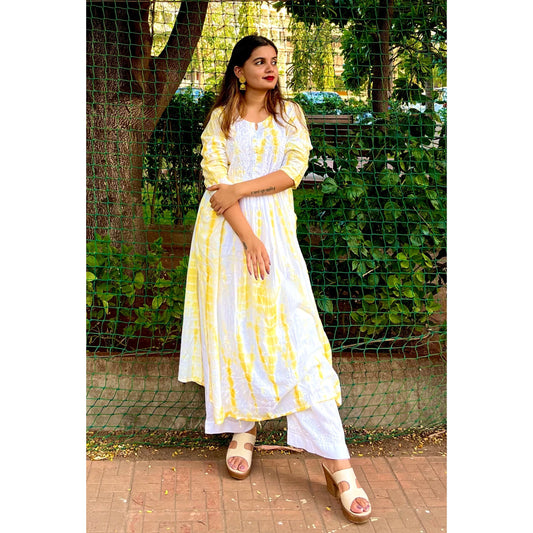 Yellow Tie-Dye Chikankari Kurti