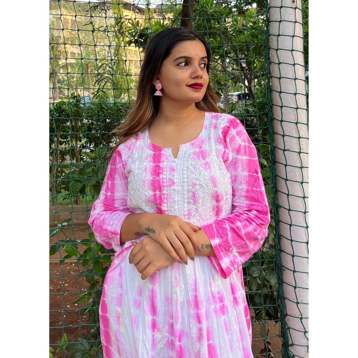 Pink Tie-Dye Chikankari Kurti